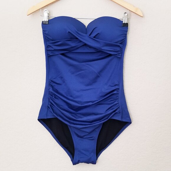 CALVIN KLEIN Women's 8 Blue Tummy Control Split-Cup Bandeau One Piece Swimsuit - Picture 5 of 16